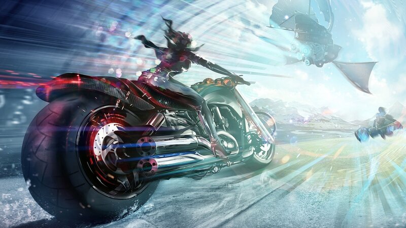 Person on Futuristic Motorcycle — Blue, Dynamic