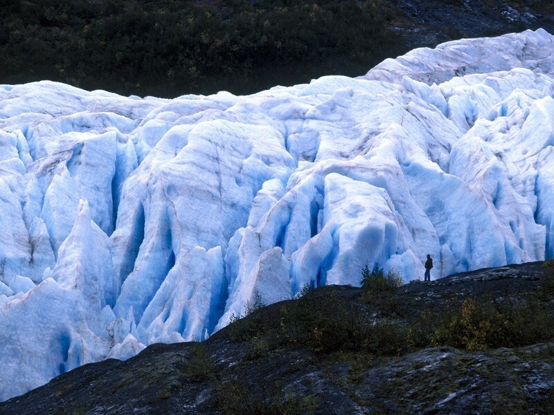 Person on Glacier — Blue, Dramatic, Sunset