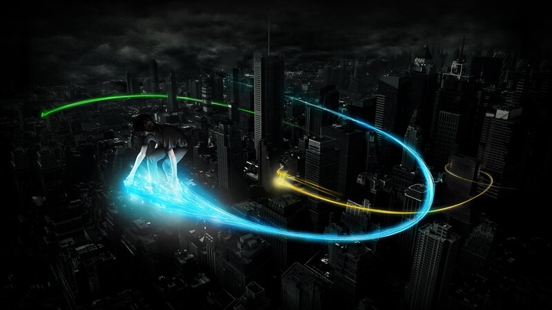 Person on Glowing Surfboard — Black