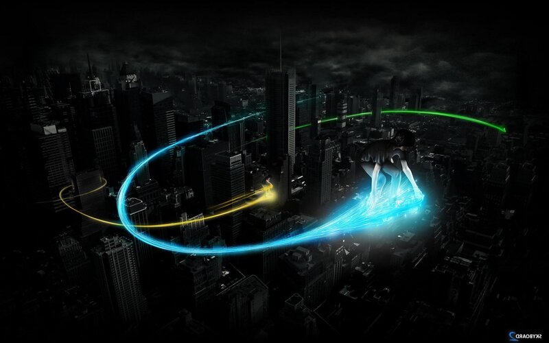 Person on Glowing Surfboard — Blue
