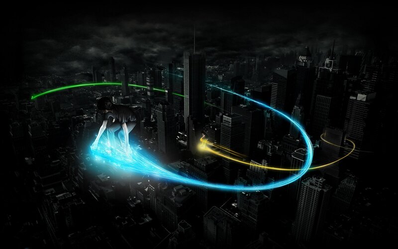 Person on Glowing Surfboard