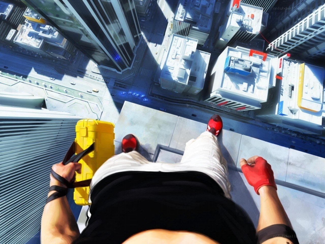 person on high building edge