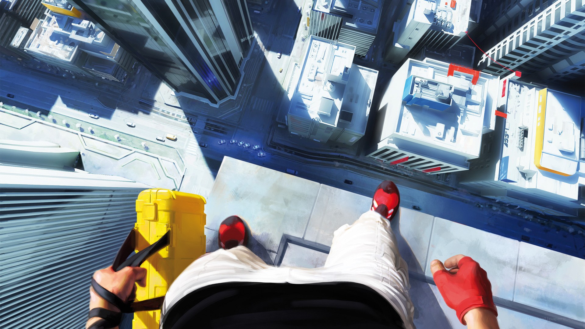 person on high building edge