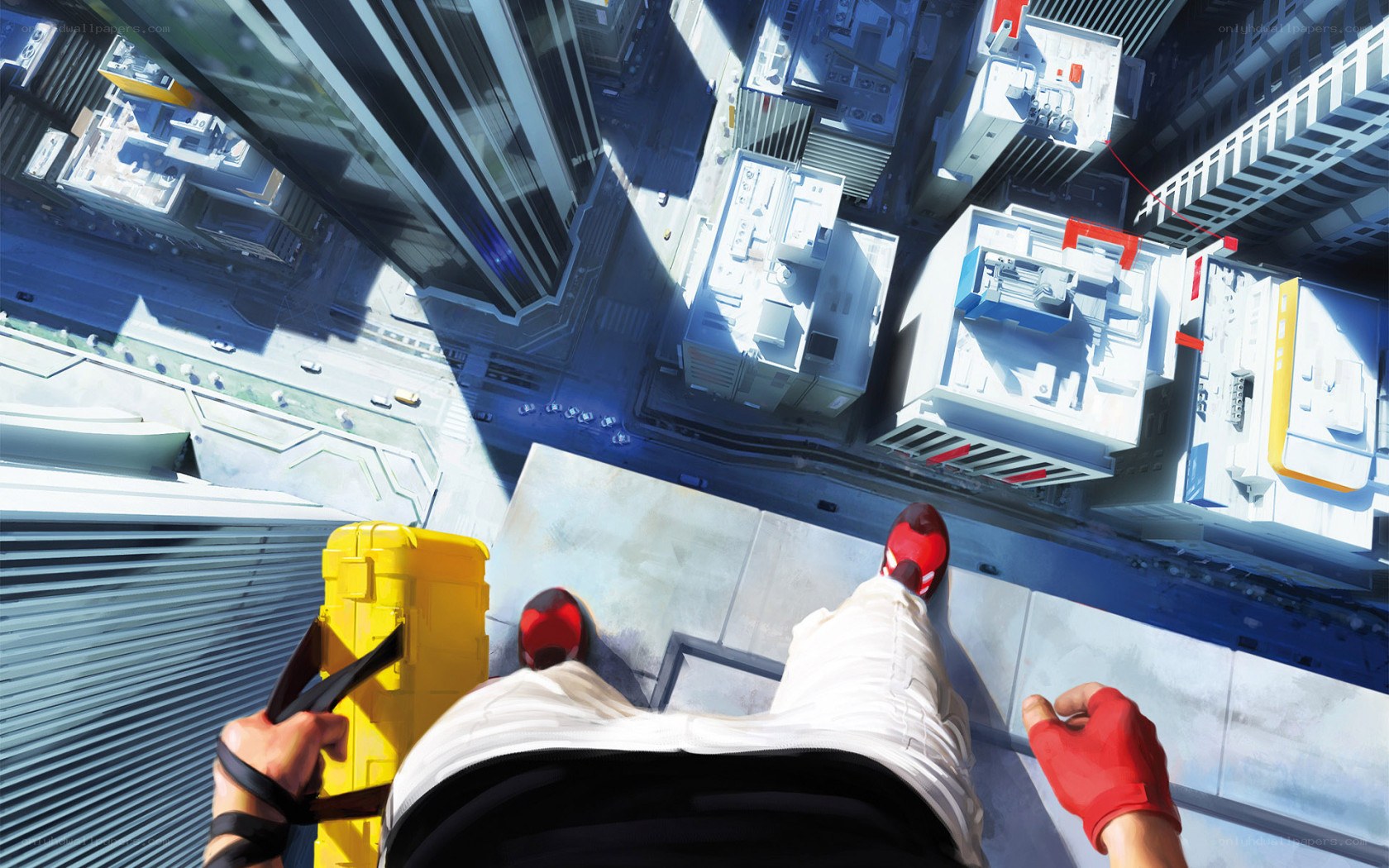 person on high building edge