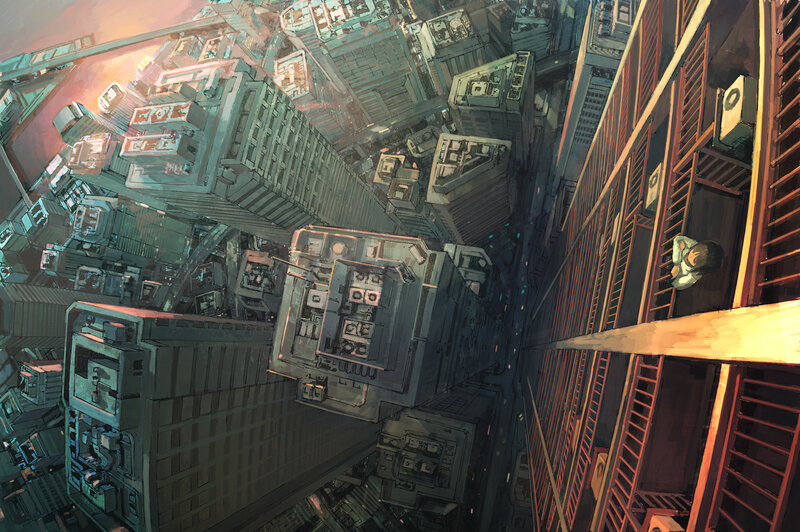 Person on High Building — Gray