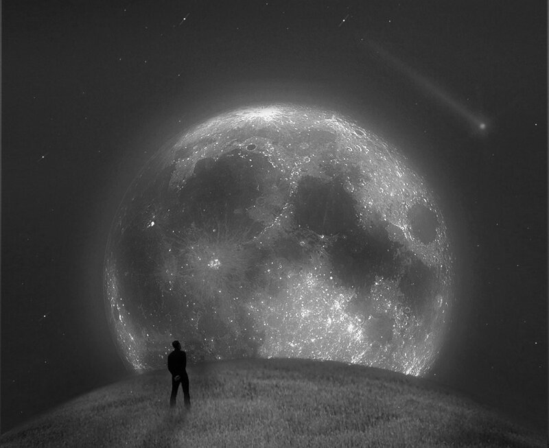 Person on Hill Facing Moon