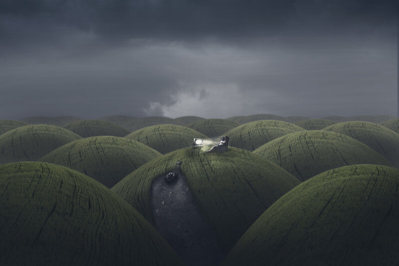 Person on Hill with TV