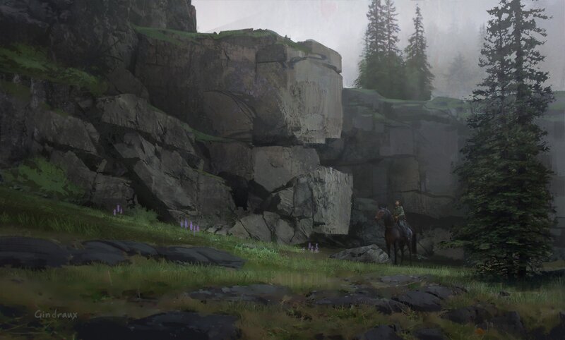 Person on Horse in Forest — Green, Misty