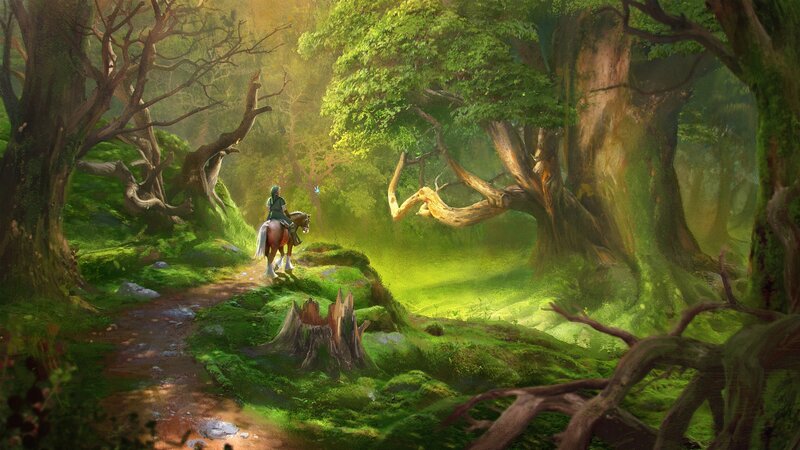 Person on Horse in Forest — Green, Serene
