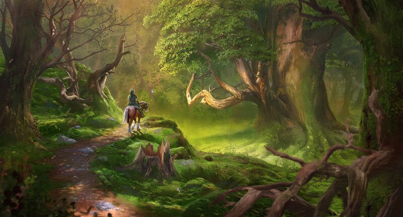 Person on Horse in Forest — Green