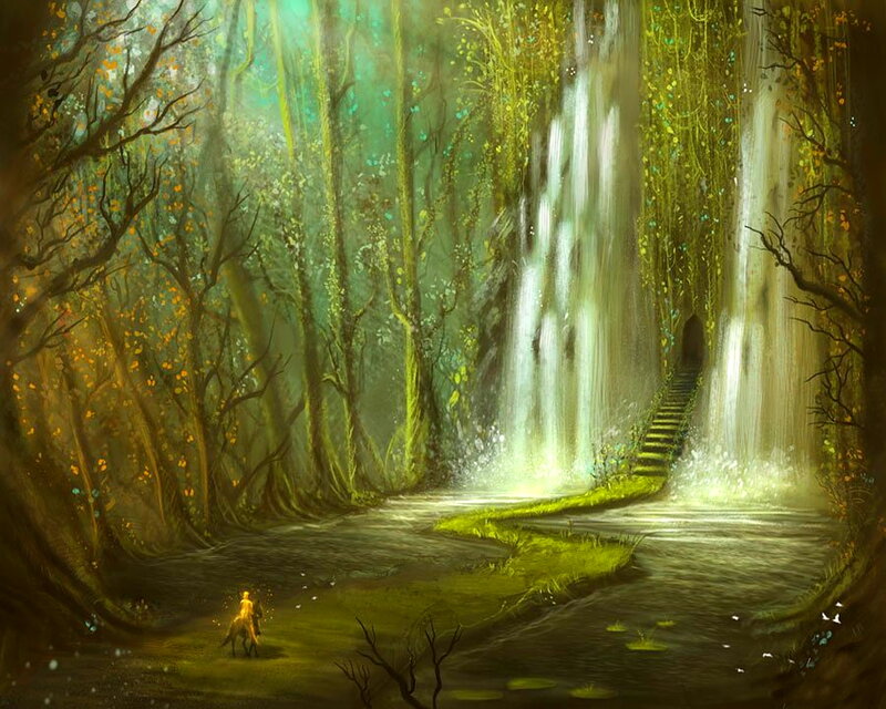 Person on Horse Near Waterfall