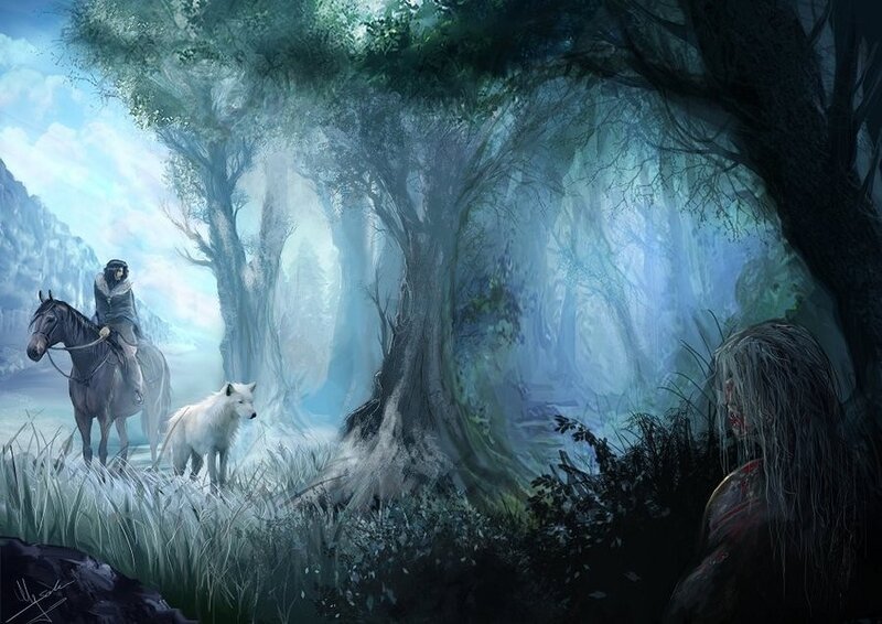 Person on Horse with Wolf