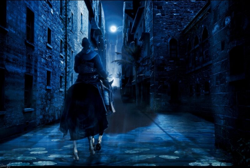 Person on Horseback — Blue, Dark