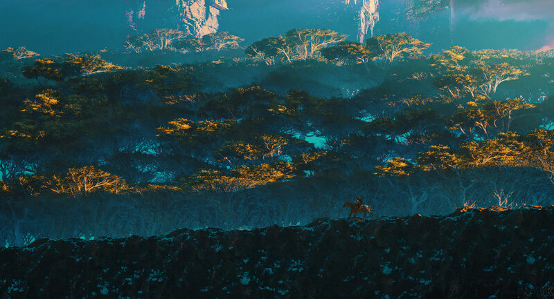 Person on Horseback — Blue, Dramatic, Sunset