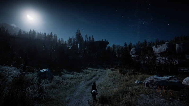 Person on Horseback — Blue, Serene, Night