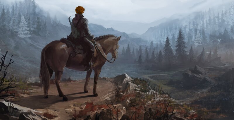 Person on Horseback — Brown, Somber