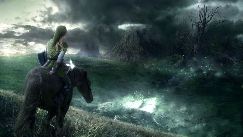 Person on Horseback — Green, Dramatic, Night