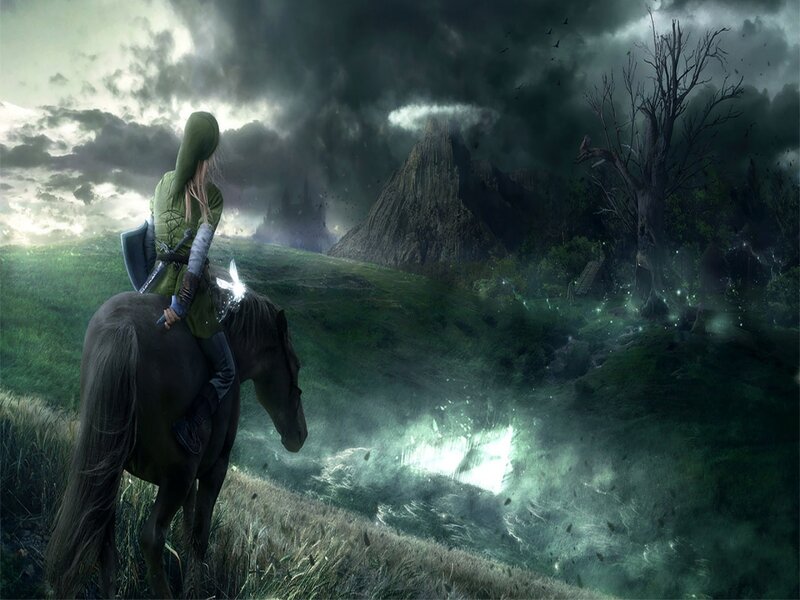 Person on Horseback — Green, Dramatic