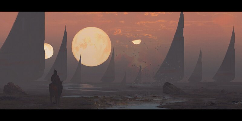Person on Horseback — Orange, Dramatic, Sunset, Digital Art, Sailboats