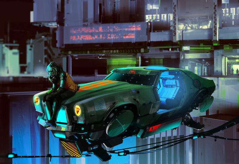 Person on Hover Car