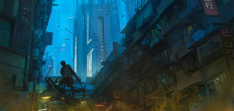 Person on Hoverbike — Blue
