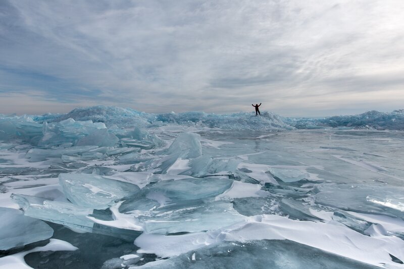 Person on Ice Floes — Blue, Dramatic