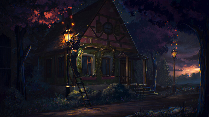 Person on Ladder at Night