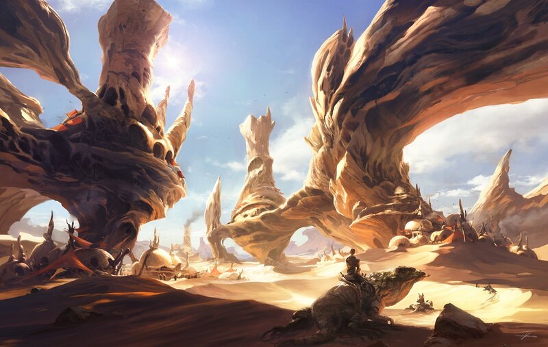 Person on Lizard in Desert — Brown