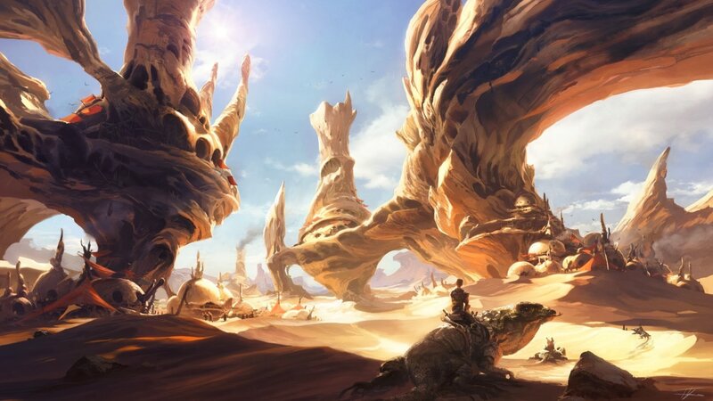 Person on Lizard in Desert