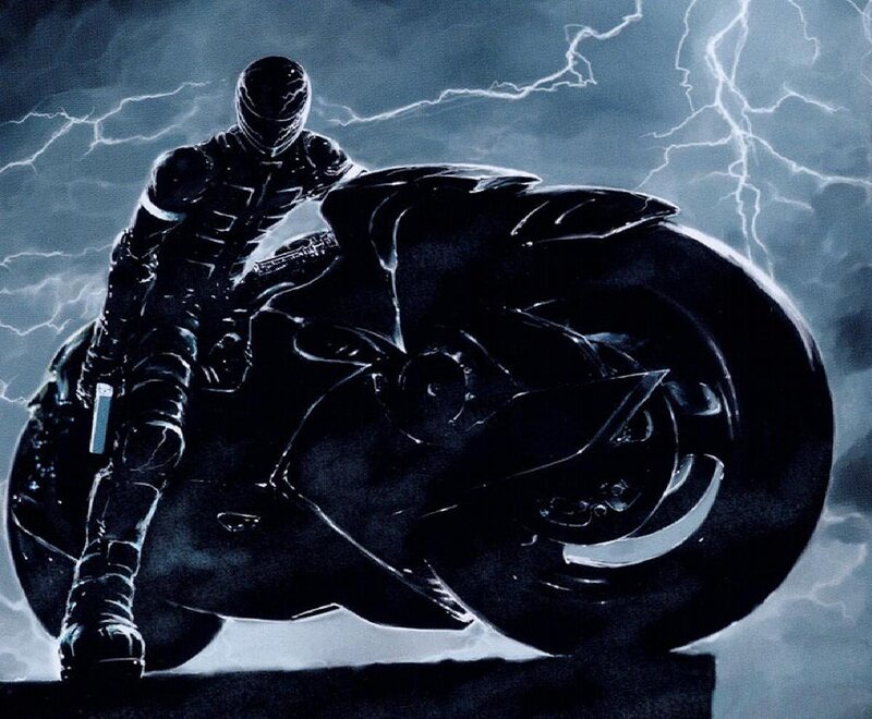 Person on Motorcycle — Black, Dramatic, Night, Digital Art