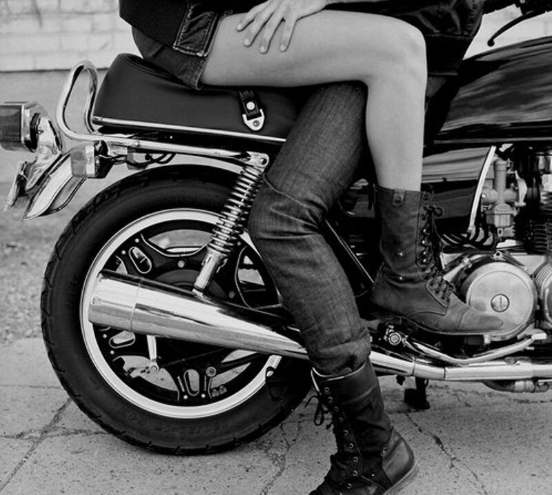 Person on Motorcycle — Black, Dramatic, Photograph