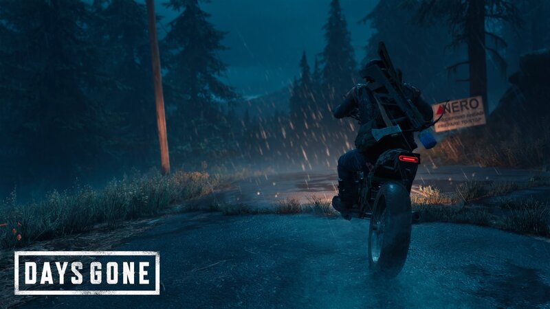 Person on Motorcycle — Blue, Dark, Rainy