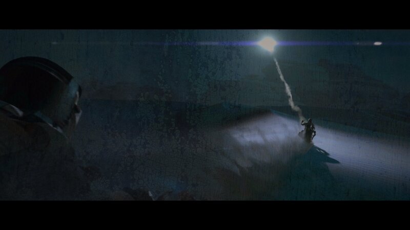 Person on Motorcycle — Blue, Dramatic, Night, Digital Art, Light Beam