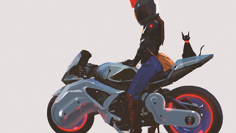 Person on Motorcycle — Gray, Calm, Digital Art