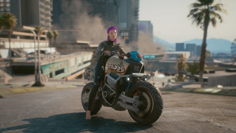 Person on Motorcycle — Gray, Dramatic, Afternoon, 3d Render, Cityscape