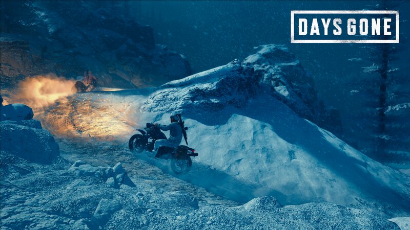 Person on Motorcycle in Snow — Blue