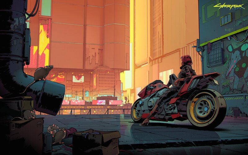 Person on Motorcycle — Orange, Dramatic, Sunset, Digital Art, Rats, Graffiti
