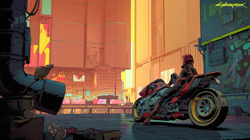 Person on Motorcycle — Orange, Dramatic, Sunset, Digital Art, Rats