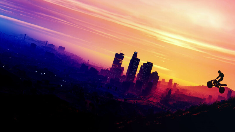 Person on Motorcycle — Purple, Dramatic, Sunset