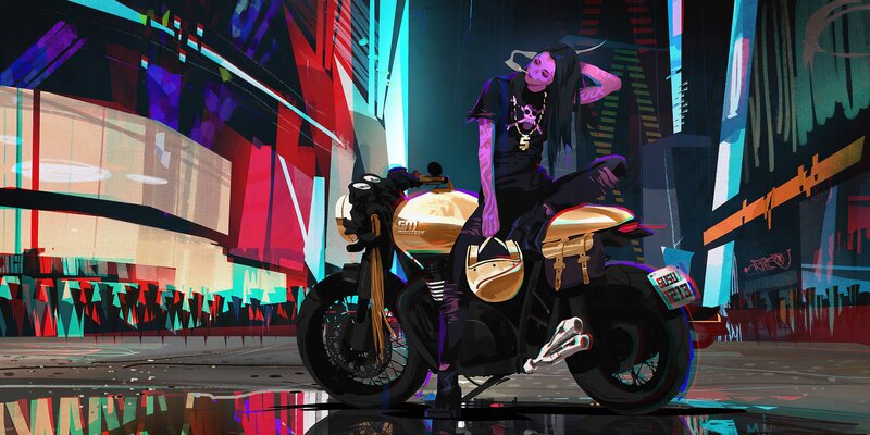 Person on Motorcycle — Purple, Dramatic
