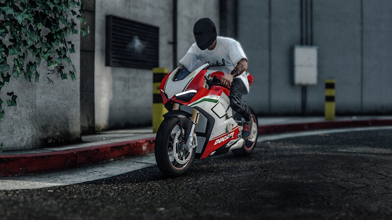 Person on Motorcycle — Red, Urban