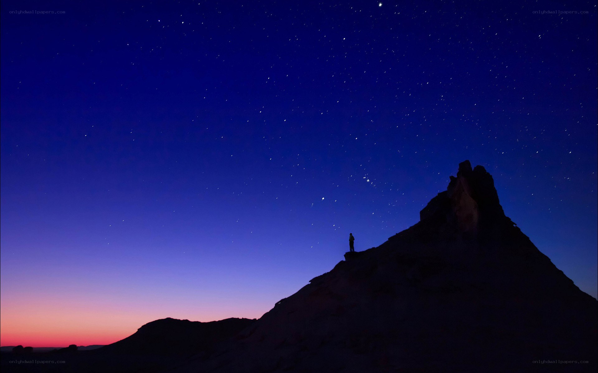 Person on mountain at night