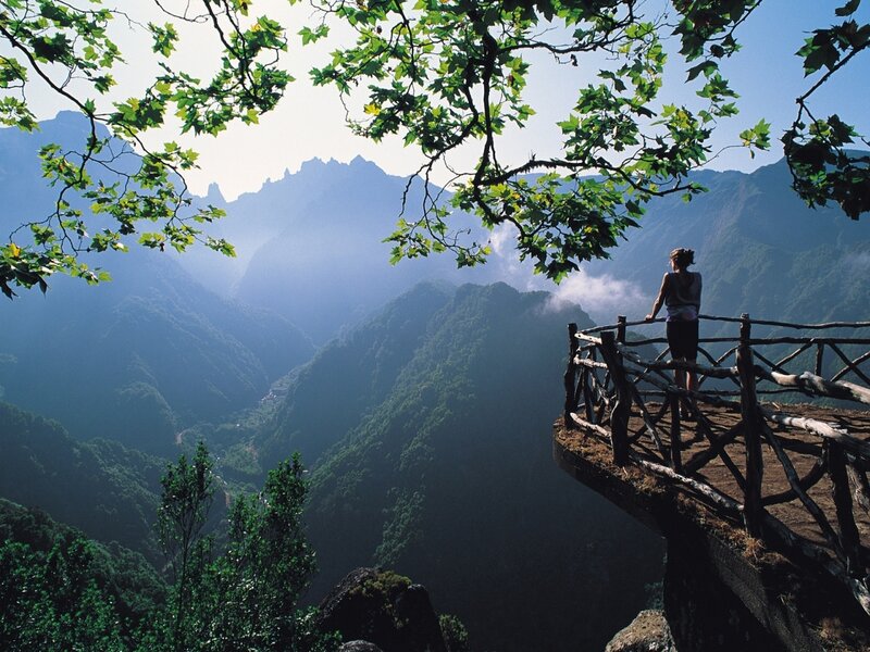 Person on Mountain Overlook — Green, Serene, Morning, Photograph, Mountain Range