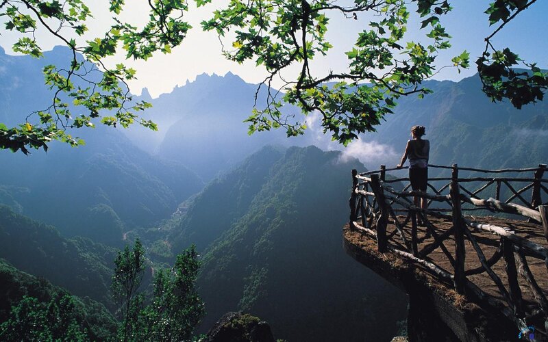 Person on Mountain Overlook — Green, Serene