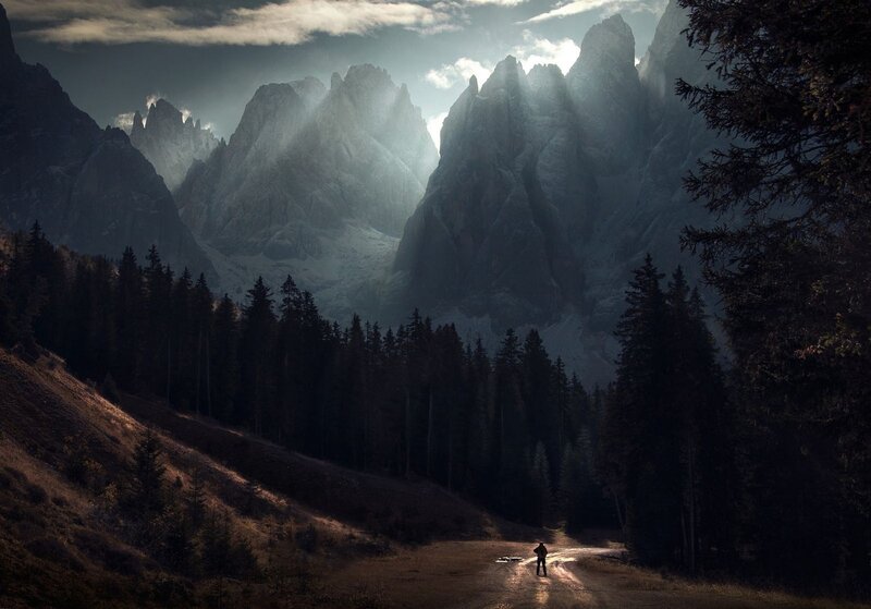 Person on Mountain Path — Gray