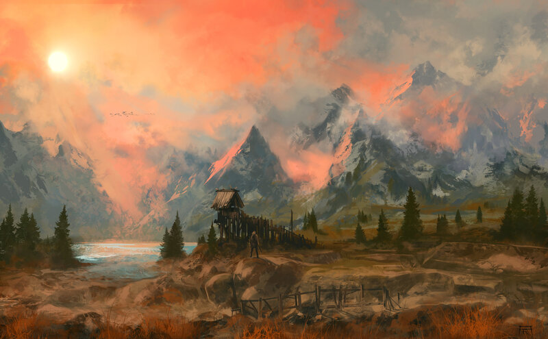 Person on Mountain Path — Orange