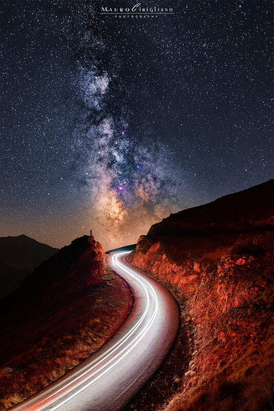 Person on Mountain Peak — Black, Dramatic, Night