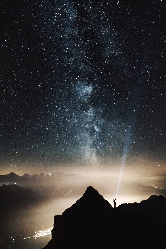 Person on Mountain Peak — Black, Dramatic