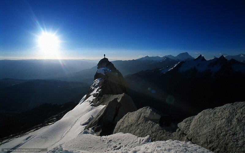 Person on Mountain Peak — Blue, Dramatic, Morning