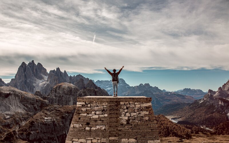 Person on Mountain Peak — Gray, Dramatic, Afternoon